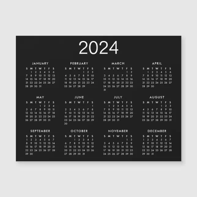 Simple Black And White 2024 Calendar Magnet | Zazzle