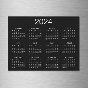 Simple Black And White 2024 Calendar Magnet