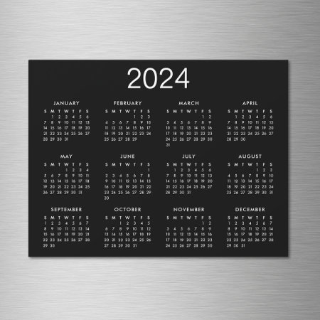 Simple Black And White 2024 Calendar Magnet