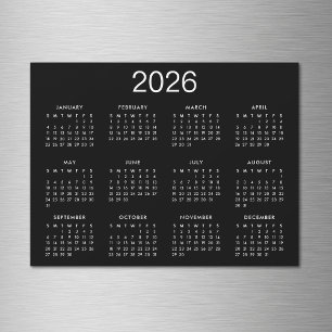 Simple Black And White 2024 Calendar Magnet