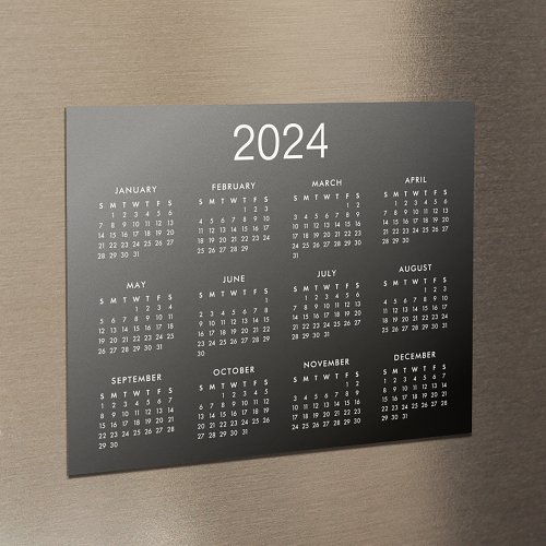 Simple Black And White 2024 Calendar Magnet