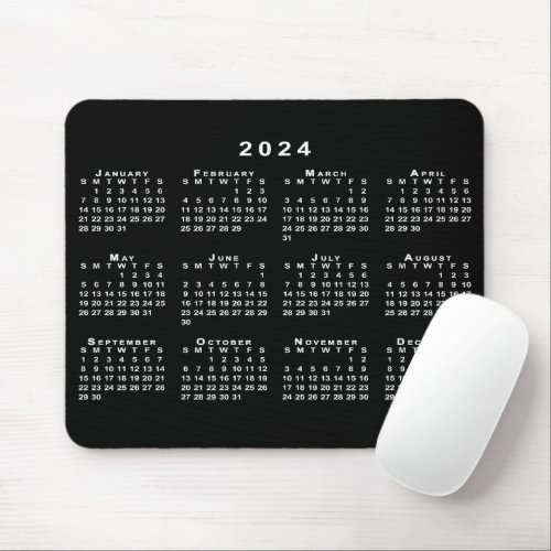 Simple Black and White 2024 Calendar Mouse Pad
