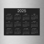 Simple Black And White 2025 Calendar<br><div class="desc">A simple classic 2025 calendar refrigerator magnet with white lettering on a black background. You can even add more text or images,  customize background color.</div>