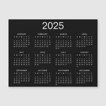 Simple Black And White 2025 Calendar Magnet by officesuppliesshop at Zazzle