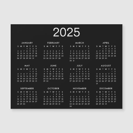 Simple Black And White 2025 Calendar Magnet