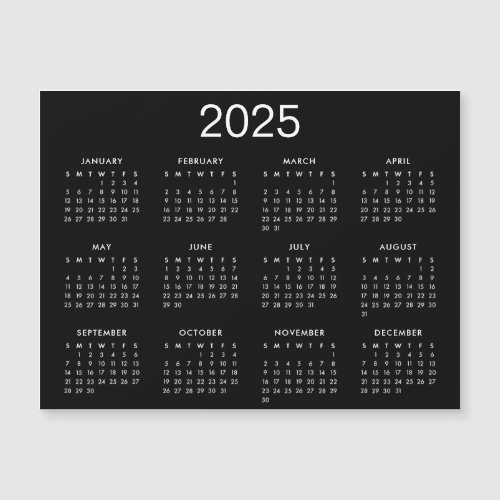 Simple Black And White 2025 Calendar Magnet
