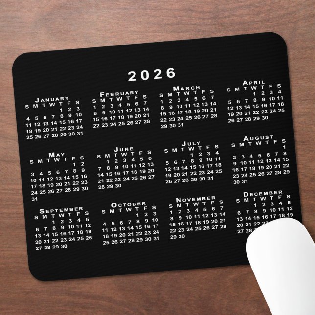 Simple Black and White 2026 Calendar Mouse Pad (Simple Black and White 2026 Calendar Mouse Pad, in situ)