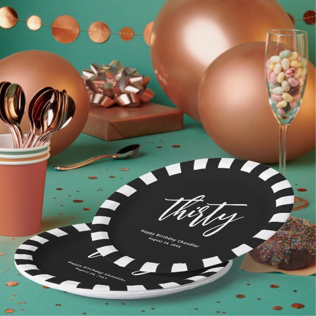 Simple Black and White 30th Birthday Party Paper Plates (Multi)