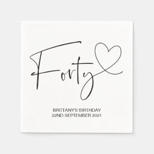 Simple Black and White 40th Birthday Party Decor Napkins