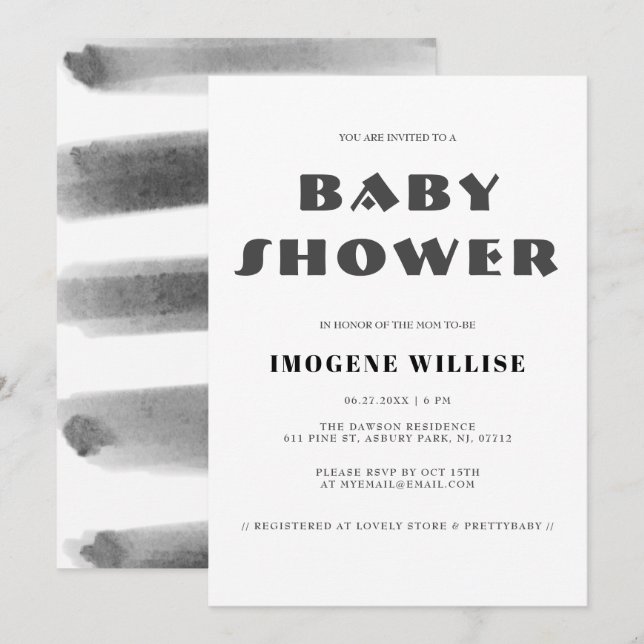 Simple Black and White Abstract Baby Shower Invitation (Front/Back)