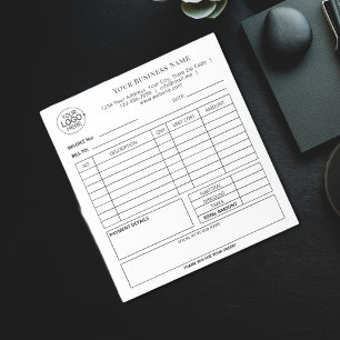 Simple Black and White Add Your Logo Invoice Notepad