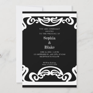 Simple Black and White Art Deco Wedding Invitation