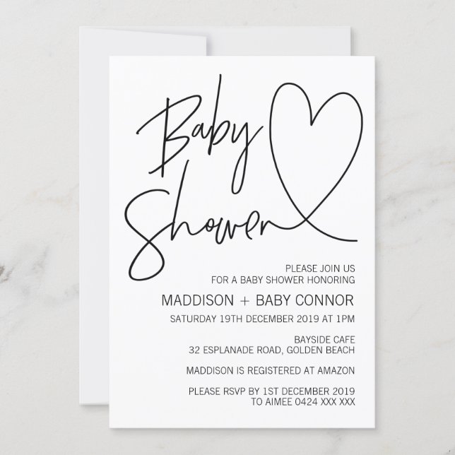 Simple Black and White Baby Shower Invitation (Front)
