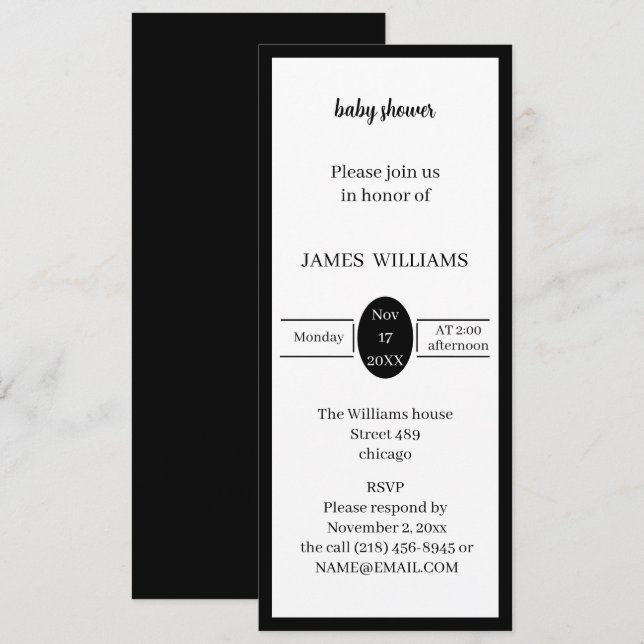 Simple Black And White Baby Shower Personalised Invitation (Front/Back)