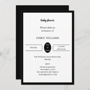 Simple Black And White Baby Shower Personalised Invitation