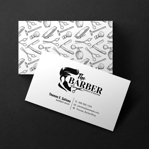Simple Black and White Barber Stylist Shop Pattern Business Card