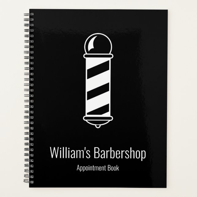 Simple Black and White Barbershop Appointment Book Planner (Front)