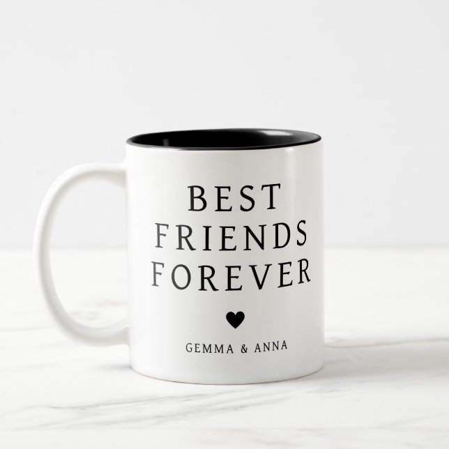 Simple Black and White Best Friends Forever Photo  Two-Tone Coffee Mug (Left)