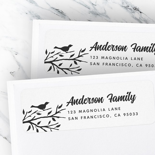 Simple Black and White Bird Tree Return Address Label (Creator Uploaded)