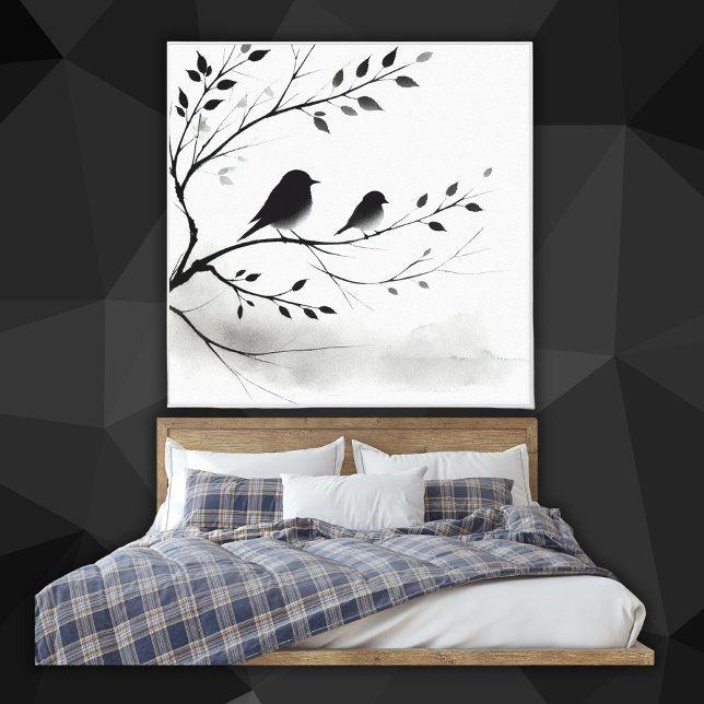 Simple Black and White Birds Perching in Trees |  Canvas Print (Creator Uploaded)