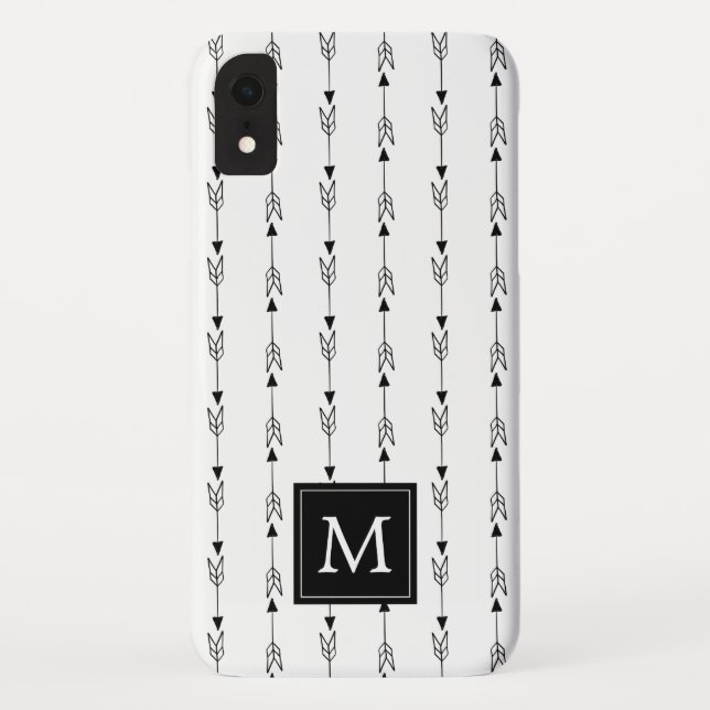 Simple Black and White Boho Arrow Pattern Monogram Case-Mate iPhone Case (Back)