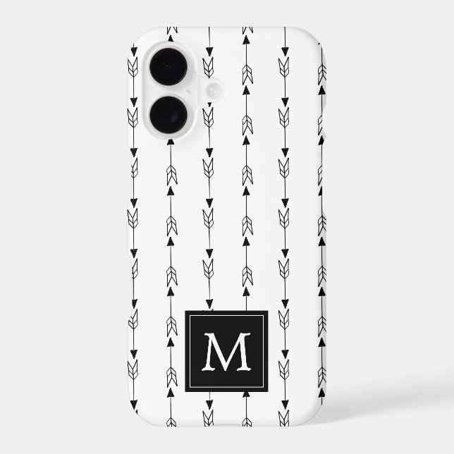 Simple Black and White Boho Arrow Pattern Monogram Iphone Case (Back)