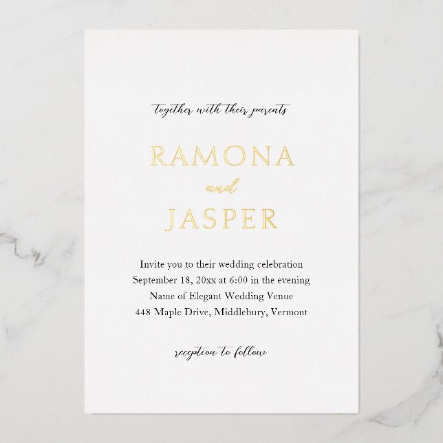 Simple Black and White Bold Modern Wedding Foil Invitation (Front)