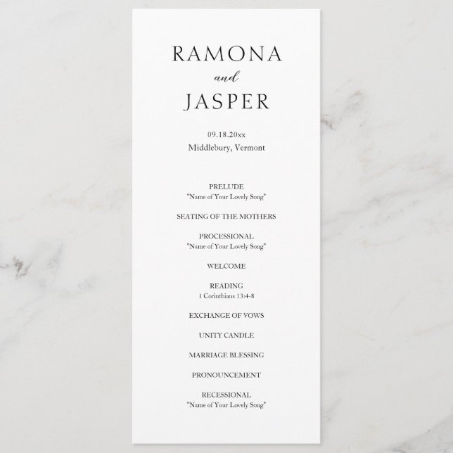 Simple Black and White Bold Modern Wedding Program (Front)