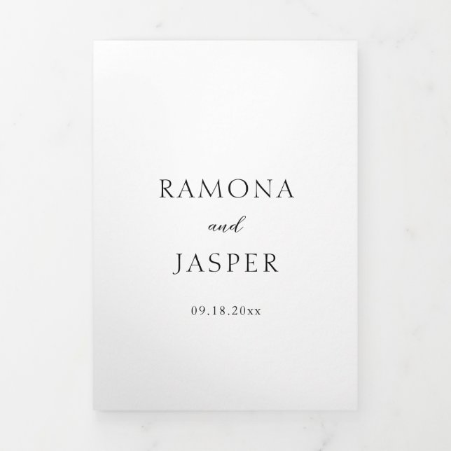 Simple Black and White Bold Modern Wedding Tri-Fold Invitation (Cover)