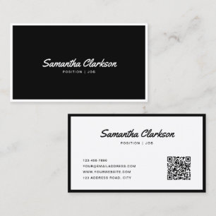 Simple Black and White Border Hand Script QR code Business Card