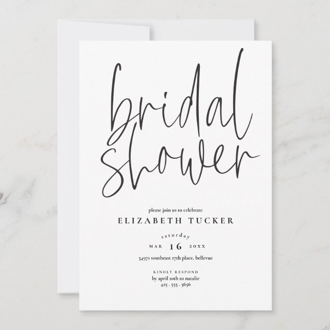 Simple Black and White Bridal Shower Invitation (Front)