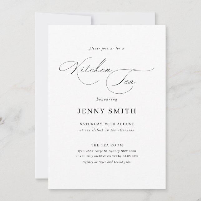 Simple black and white bridal shower invitation (Front)