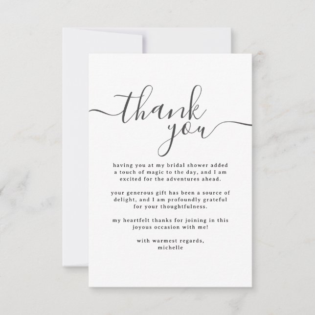 Simple Black and White Bridal Shower Thank You Card (Front)