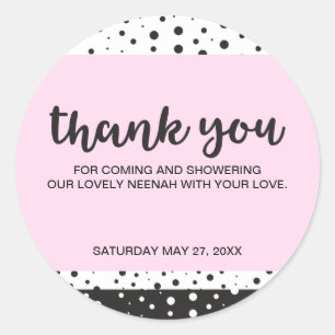 Simple Black and White, Bridal Shower, Thank you Classic Round Sticker