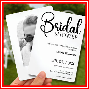 Simple Black and White Bridal Shower Wedding PHOTO Invitation