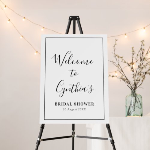 simple black and white bridal shower welcome sign
