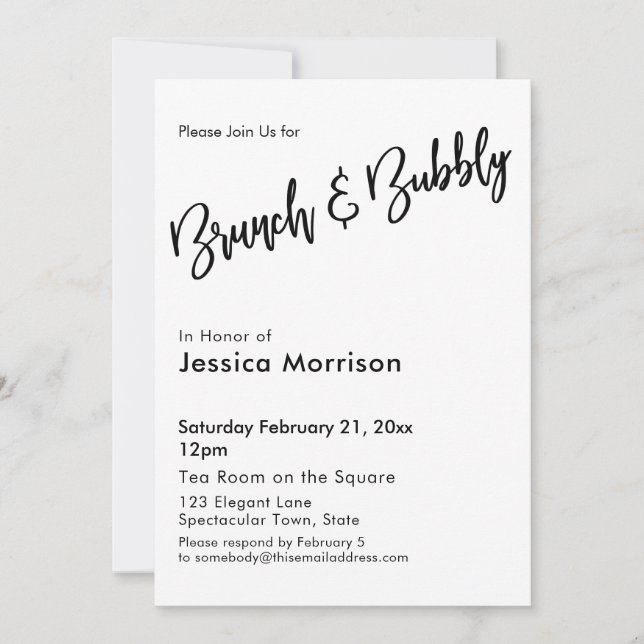 Simple Black and White Brunch & Bubbly Typography Invitation (Front)