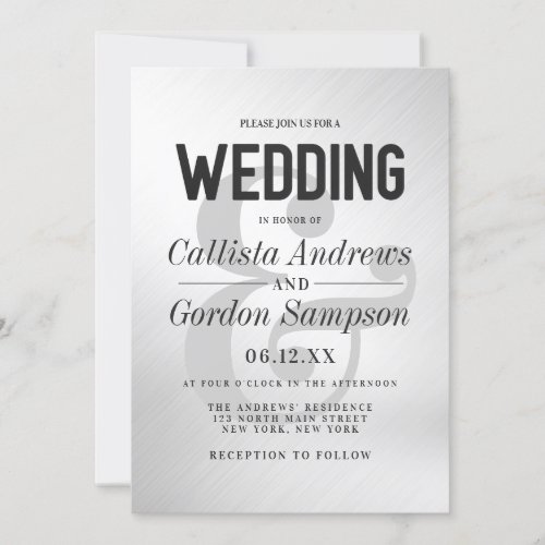 Simple Black and White Brushed Metal Wedding Invitation