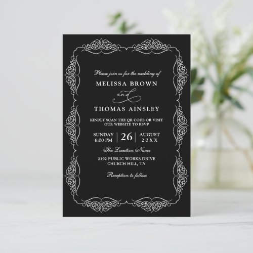 Simple Black and White Budget Qr Code Wedding Invitation