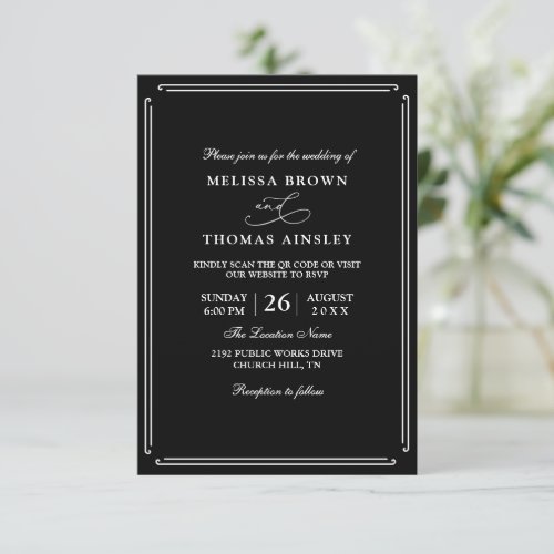 Simple Black and White Budget Qr Code Wedding Invitation