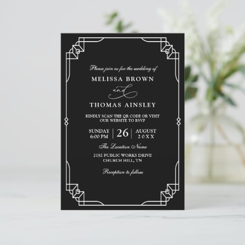 Simple Black and White Budget Qr Code Wedding Invitation