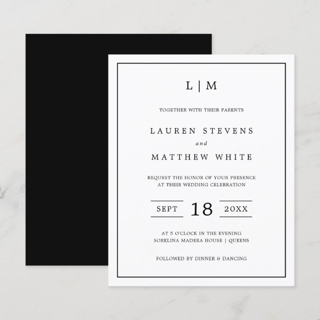 Simple Black and White Budget Wedding Invitation (Front/Back)