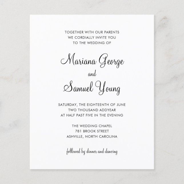 Simple Black and White Budget Wedding Invitation (Front)