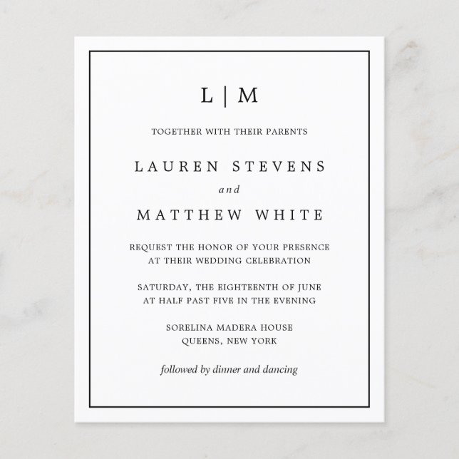 Simple Black and White Budget Wedding Invitation Flyer (Front)