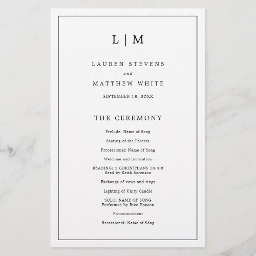 Simple Black and White Budget Wedding Program Flyer