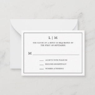 Simple Black and White Budget Wedding RSVP Note Card