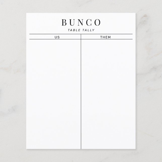 Simple Black and White Bunco Table Tally (Front)