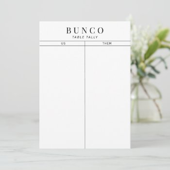 Simple Black And White Bunco Table Tally Note Card by 2BirdStone at Zazzle