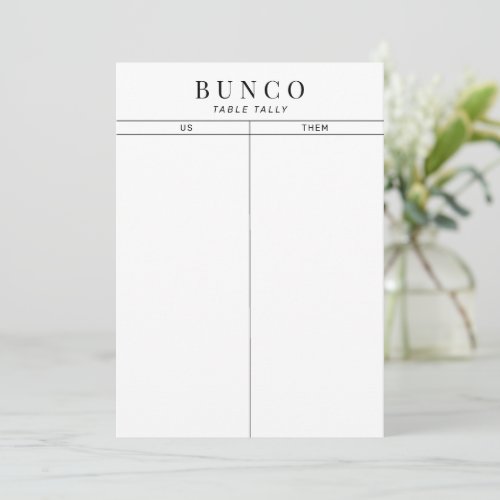 Simple Black and White Bunco Table Tally Note Card