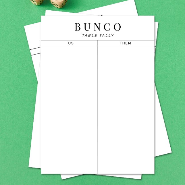 Simple Black and White Bunco Table Tally Note Card (Creator Uploaded)